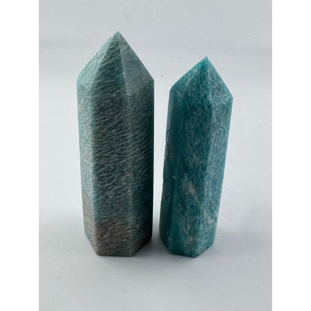 2 Amazonite Crystal Point Towers Polished Teal Green Gemstone Obelisks 3"